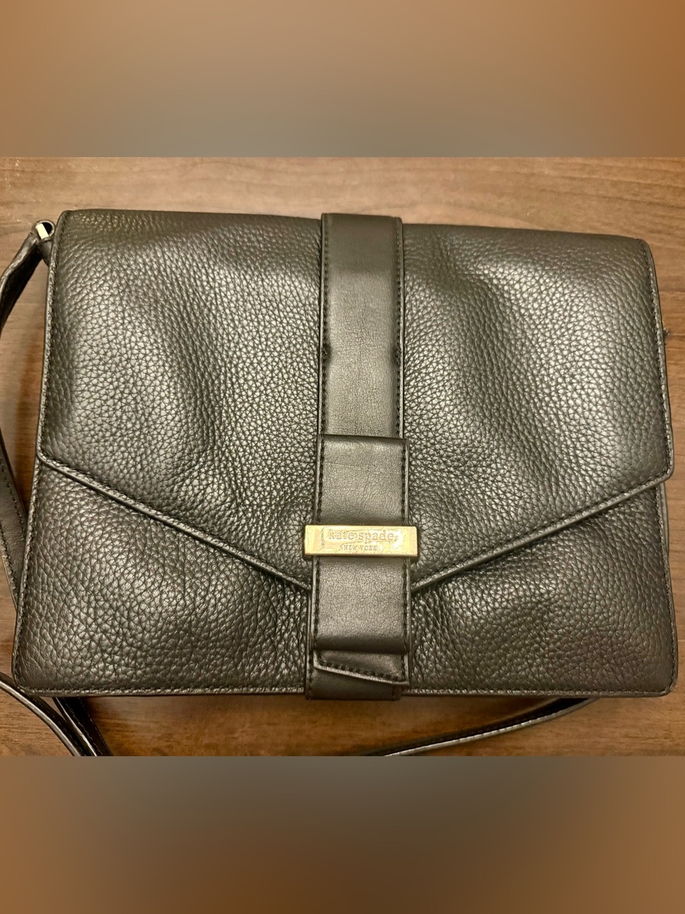 Kate Spade New York Black Pebbled Leather Envelope Crossbody Shoulder Bag